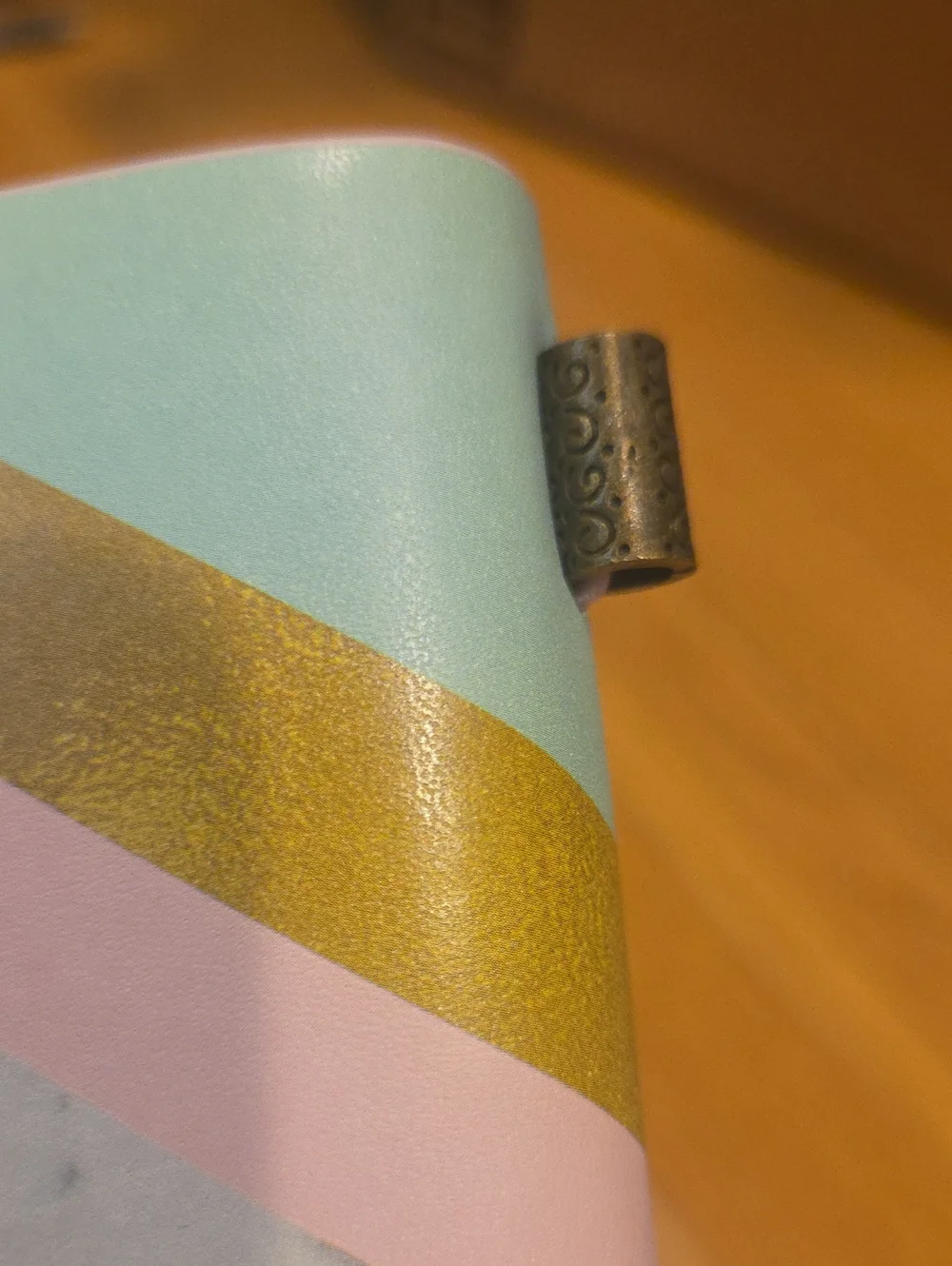 Striped Pastel Leather Travel Drawing Journal Notebook - Pink, Mint, Gold, White